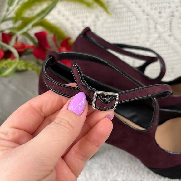 JUSTFAB Plum Black Color Block PHILPA Criss Cross Strap Stiletto Heel Pumps 10M - Picture 13 of 14